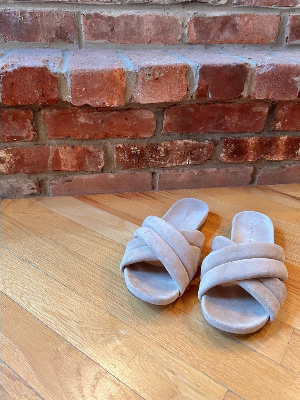 Veronica Beard Tan Nude Elise Suede Slide Sandals
